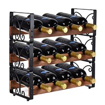 Rustic 3 Tier Stackable Wine Rack Freestanding 12 Bottles Organizer Hold... - $51.99