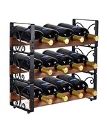 Rustic 3 Tier Stackable Wine Rack Freestanding 12 Bottles Organizer Hold... - £40.71 GBP