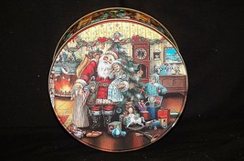 Vintage Advertising Ad Santa Christmas Scenes Round Litho Tin Can Contai... - $14.84