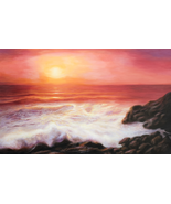Marina al óleo firmada. Atardecer en el mar al óleo. Cuadro del mar al ó... - $389.79 CAD