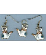 CLOISONNE CAT EARRINGS  WITH SHEPHERD HOOKS & PENDANT - £6.32 GBP