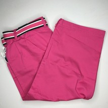 Karen Scott Pink Tummy Control Women&#39;s 12 Flat Front Capri Cotton Pants Belt - £23.48 GBP