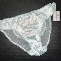 NWT Victoria&#39;s Secret L panty satin mint Blue BRIDE crystallized I DO BR... - $34.65