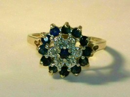 14k Yellow Gold Over Women&#39;s 2 Ct Round Cut Blue Sapphire Cluster Wedding Ring - £56.00 GBP