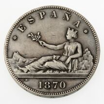 1870 Espagne 5 Pesetas Pièce Argent En Très Fin, Km 655 - $402.86