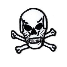 Skull and Cross bones embroidered iron on patch, white - £5.58 GBP
