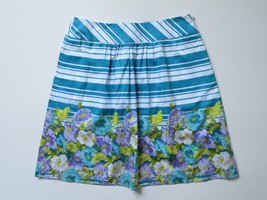 NWoT Talbots Turquoise Floral Striped Cotton Pleated Full A-line Skirt 10P - £7.17 GBP