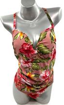 Kona Sol Womens Swimsuit Plus Size Pink Floral Tropical Hawaiian Plunge Neck NEW - £27.61 GBP
