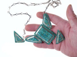 Danny J Stewart Navajo Sterling Cobblestone turquoise inlay necklace and earring - £789.96 GBP