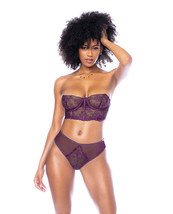 Underwire Bustier w/Removable Straps &amp; High Waisted Thong 2 pc Set - Mulberry XL - £25.65 GBP