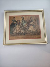 Framed Godey&#39;s Ladies Fashion Plate Print 1863 Dress Hand Colored Antiqu... - £27.69 GBP