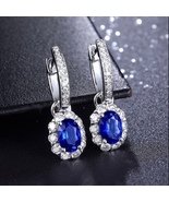 18K White Gold Plated Artificial Sapphire Dangle Drop Earrings for Women - £9.55 GBP