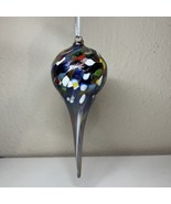 Swirled Multi Color Tear Drop Art Glass Ornament - $18.70
