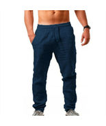 Navy Blue Mens Linen Trousers Cotton Harem Casual Yoga Pants - £16.89 GBP