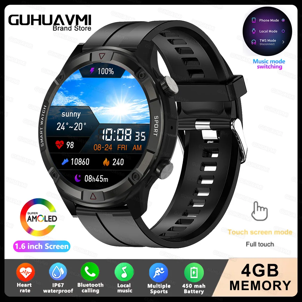 New 4G Memory Smart Watch AMOLED 454*454 HD Always Display The Time Blue... - $142.88