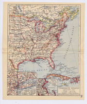 1939 Vintage Map Of Eastern United States New York Florida / Verso Yellowstone - $25.32