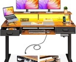 Electric Standing Desk With 2 Drawers &amp; Keyboard Tray And Usb &amp; Led Ligh... - $444.99