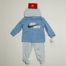 Nike Baby 3-Piece Set Top, Footed Pants &amp; Hat JDI Outfit 6M Psychic Blue - £17.54 GBP