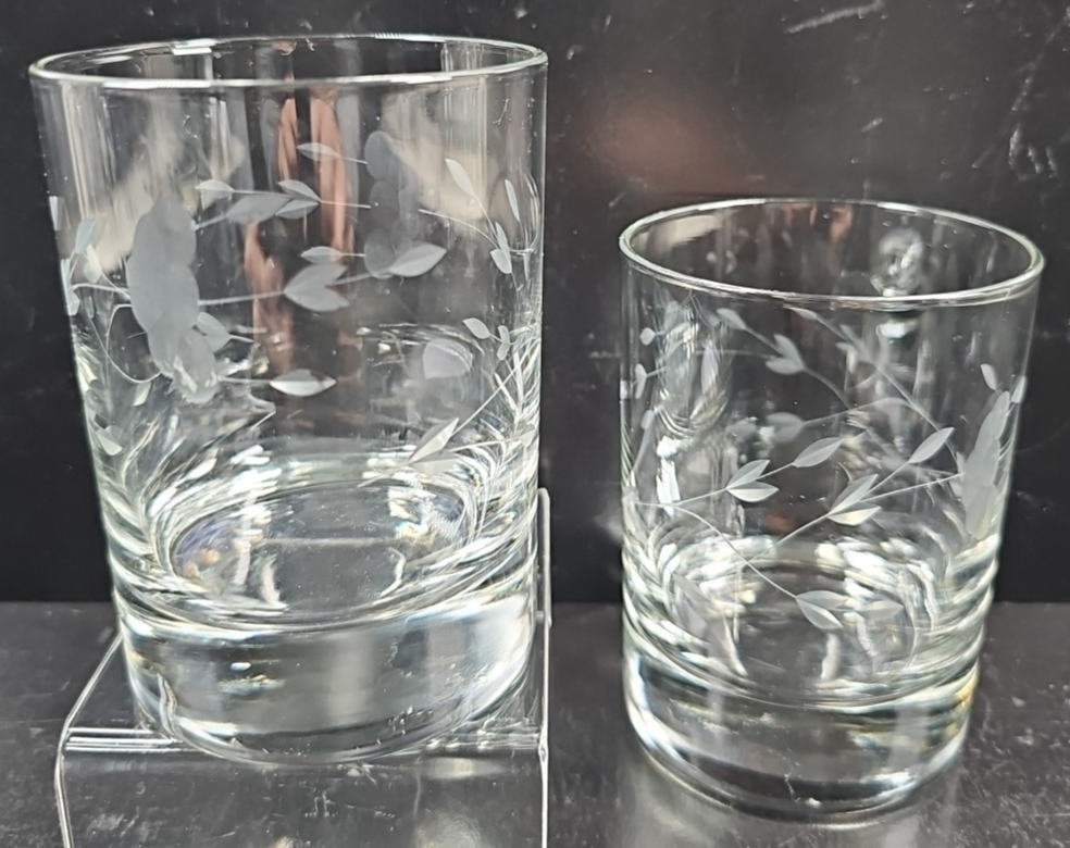 (2) Princess House Heritage 10 Oz Flat Tumbler Set Clear Floral Etch Cut... - $33.63