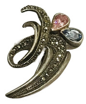 Pink Sapphire blue topaz sterling SILVER vintage marcasite 925 Brooch Signed NH - £59.80 GBP