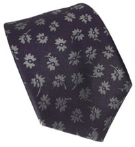 Purple Tie Silver Flowers Men 77% Silk 23% Wool L 59&quot; x W 3-1/8&quot; Bloomin... - £10.48 GBP