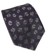 Purple Tie Silver Flowers Men 77% Silk 23% Wool L 59&quot; x W 3-1/8&quot; Bloomin... - £10.56 GBP