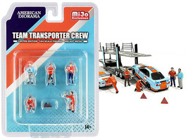 Team Transporter Crew Diecast Set of 6 Pcs 5 Figurines 2 Warning Triangles for 1 - £17.95 GBP