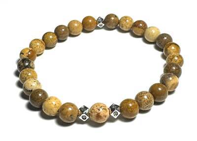 Women&#39;s Natural Picture Jasper Beaded Bracelet with Silver Alloy Accents... - $18.99