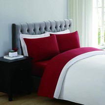 Truly Soft Everyday Sheet Set Twin Red (1 Fitted, 1 Flat, 1 Pillowcase) Open Box - £4.07 GBP