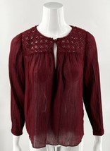 J Crew Peasant Top Size 4 Maroon Red Embroidered Flowy 3/4 Sleeve Cotton Blouse - £23.35 GBP