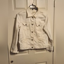 J. JILL Stretch Cotton Blend Ivory White Denim Jean Jacket - Size L - £23.60 GBP