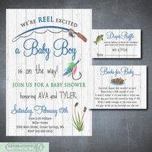 Fishing Themed Baby Shower Invitation for a Boy with Book Card &amp; Diaper Raffle - £20.04 GBP
