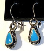 Vintage Small Natural Turquoise Nugget Dangle Pierced Earrings .75 Inch - £11.98 GBP