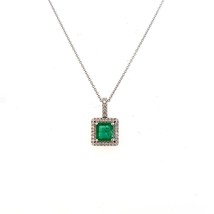 Natural Emerald Diamond Necklace 18&quot; 14k WG 2 TCW Certified $4,950 309026 - £1,970.49 GBP