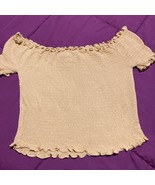 Women&#39;s Golden Yellow Mustard Ribbed Off Shoulder Shirt Size M - $112.90 MXN