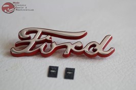 1940 Ford Ford Deluxe Script Side Hood Emblems Chrome Badge Red Accent - £27.88 GBP