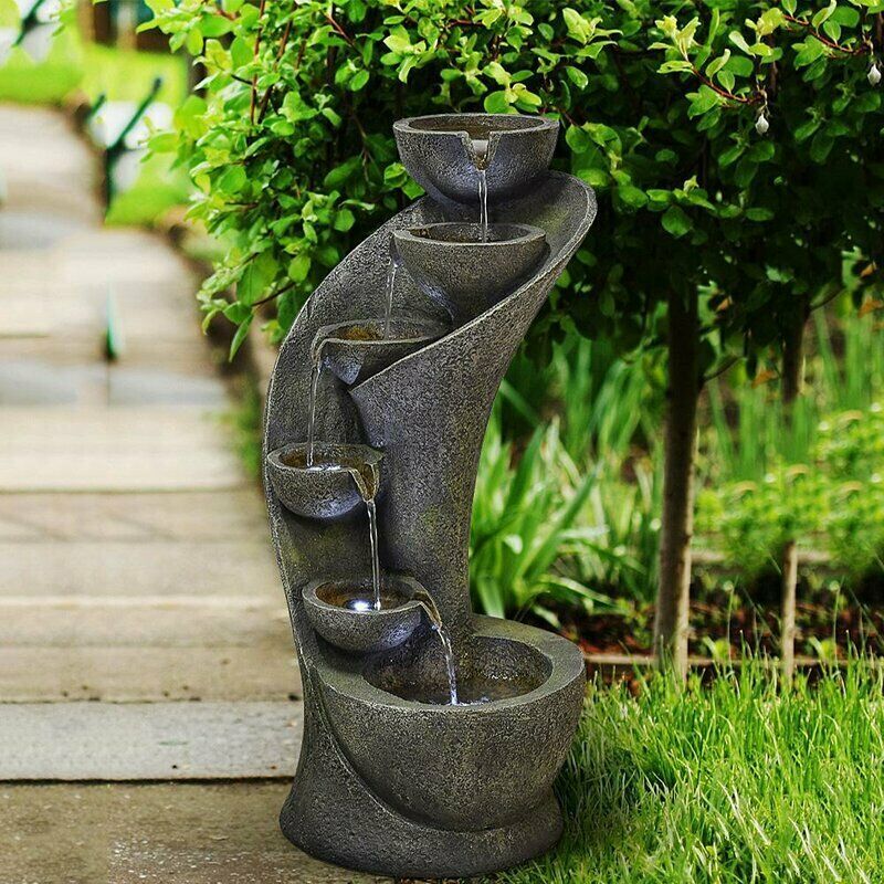 Water Fountain Outdoor Indoor Garden Outside Fountain with Light Patio Deck - $227.47