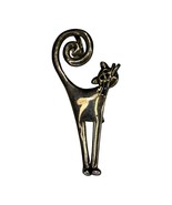 Vintage Best Silver-Tone Happy Kitty Cat Pin Brooch with Curled Swirl Ta... - $19.34