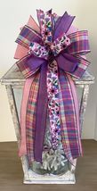 1 Pcs Purple &amp; Pink Plaid Spring Easter Wired Wreath Bow 10 Inch #MNDC - £28.36 GBP