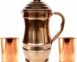 Copper Maharaja Jug 1500ML Water Storage Pitcher 2 Drinking Tumbler Glas... - $39.18