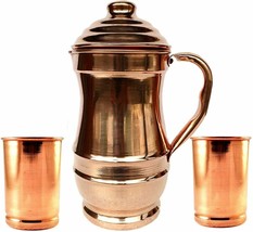 Copper Maharaja Jug 1500ML Water Storage Pitcher 2 Drinking Tumbler Glas... - £31.39 GBP