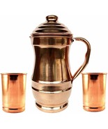 Copper Maharaja Jug 1500ML Water Storage Pitcher 2 Drinking Tumbler Glas... - £30.80 GBP