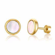 Trendy Shell Stud Earrings for Women Gold Color Stainless Steel Ear Jewelry Simp - £8.91 GBP