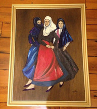 Vtg Russian Women Head Scarves Dresses Colorful Framed Acrylic Painting 26x34 - £313.87 GBP