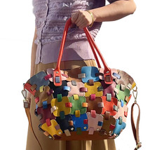 Women&#39;s Bag Hand-Matched Square Handbag Crossbody Bag Colored Leather Bag For Wo - £68.42 GBP