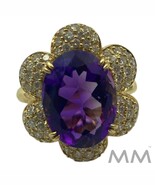 Amethyst and Diamond Flower Motif Ring 18K Yellow Gold Size 7.50 - €6.905,44 EUR