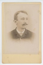 Circa 1890&#39;S Cabinet Card Handsome Man Great Mustache Suit Hawkins &amp; Hatch - £9.63 GBP