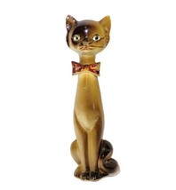 VTG MCM Siamese Cat Wearing Red Black Polka Dot Bow Tie Figurine Kitschy Japan - £15.65 GBP