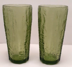 Continental Bark Avocado Green Glass Tumblers 6&quot; Tall Set of 2 - $14.06