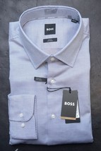 HUGO BOSS Uomo Hank Kent Slim Fit Facile Ferro Cotone Elastico Camicia 43 17 - £51.31 GBP